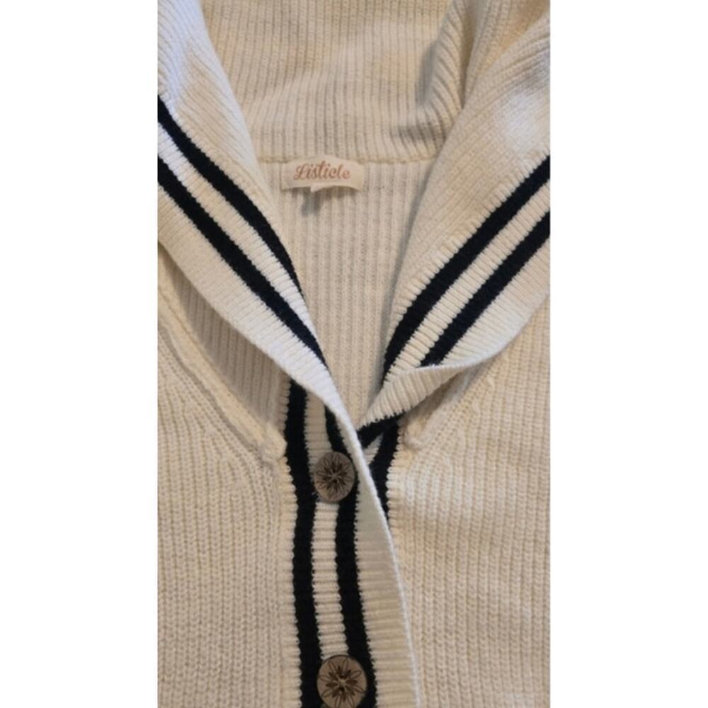 Listicle White Sailor Collar Button Down Ladies Medium Cardigan - Picture 10 of 10
